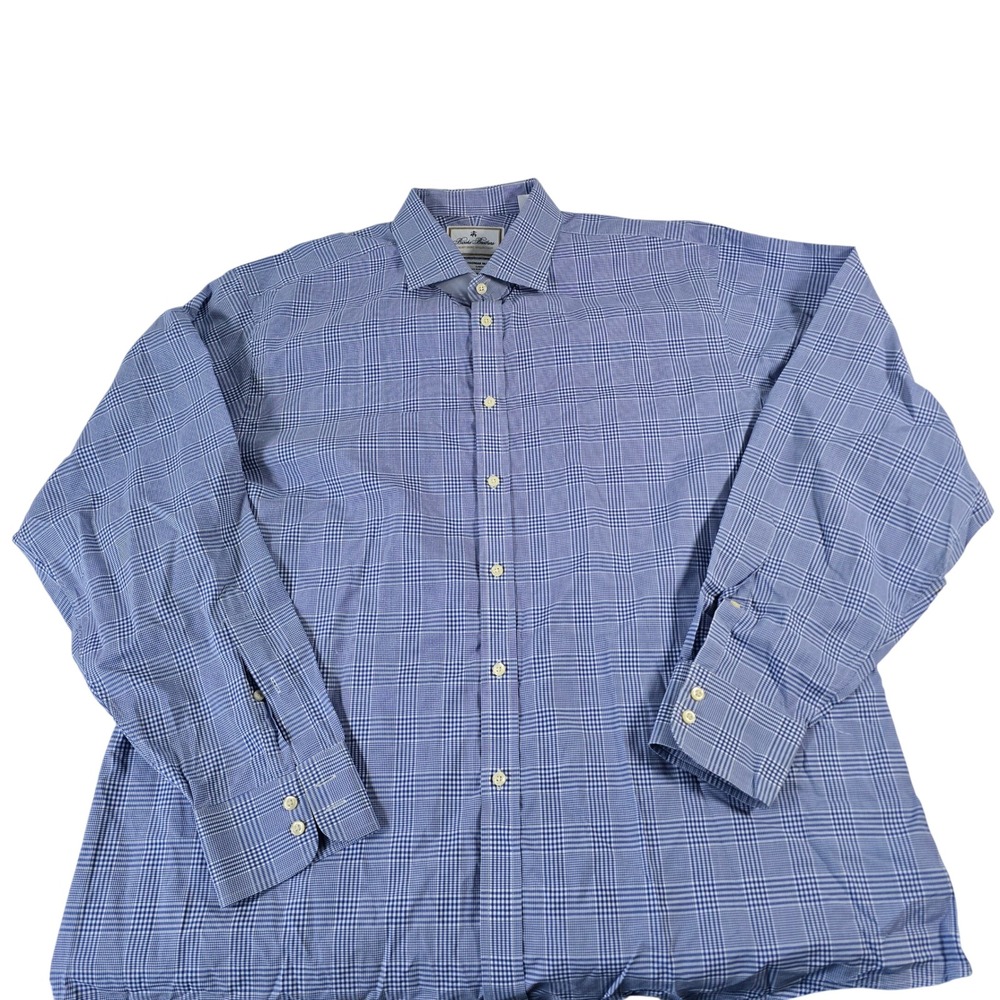 Brooks Brothers Luxury Shirt Thomas Mason Blue Plaid Regent 17.5 36 Dress Shirt
